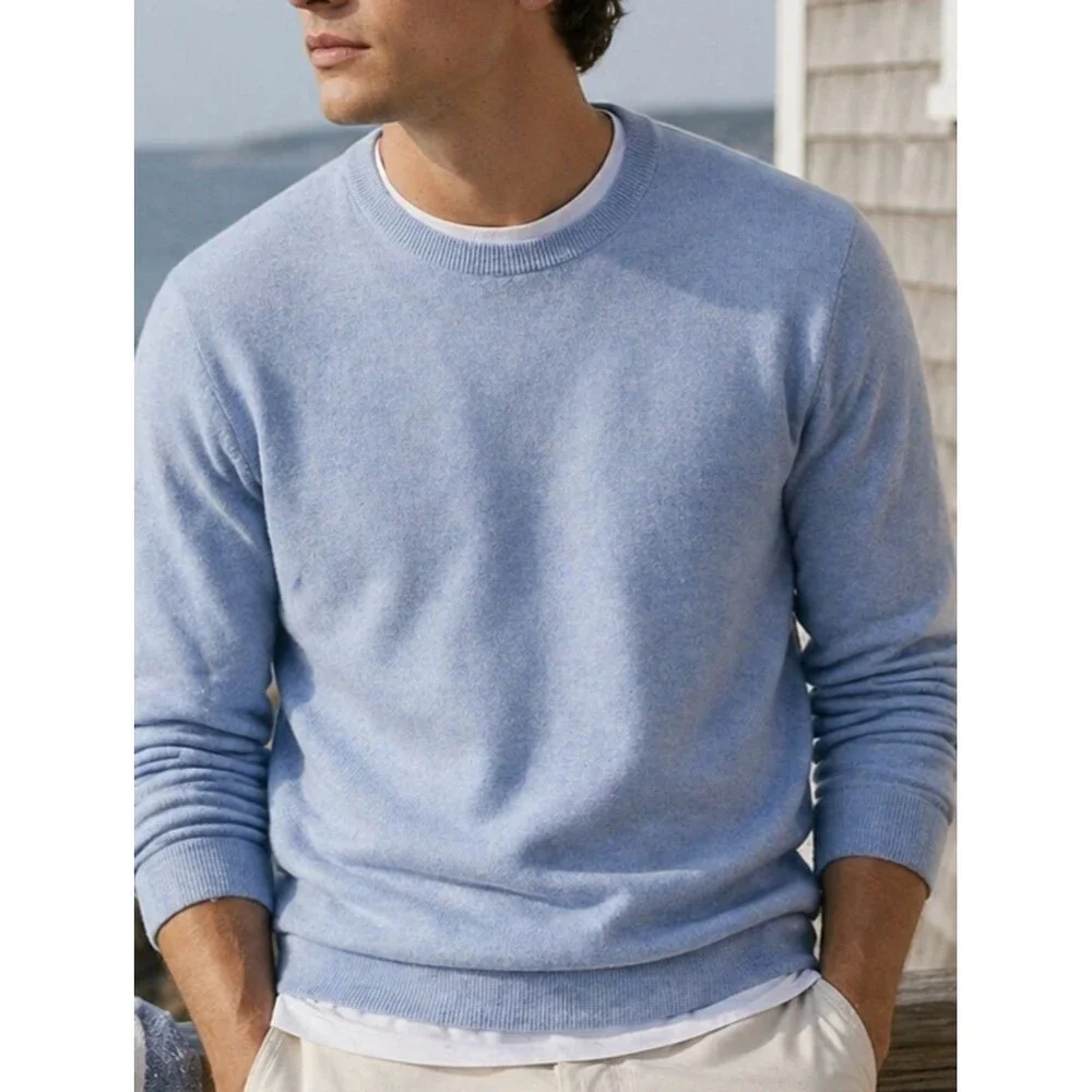 J.Crew Men's Cotton Crewneck Sweater-Tee Light Blue Textured Luxe Minimalist - Picture 1 of 5